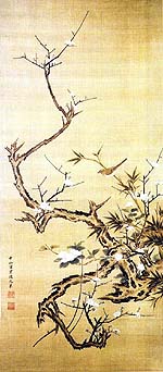 絹本着色花鳥図(殷元良筆) 写真