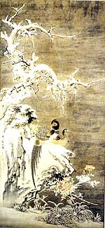 紙本着色雪中雉子の図(殷元良筆) 写真